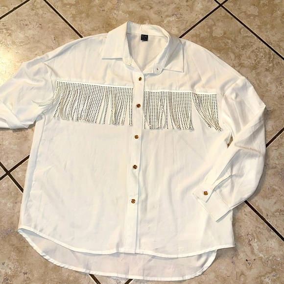 White Cowboy Button Up Shirt - Picture 1 of 5